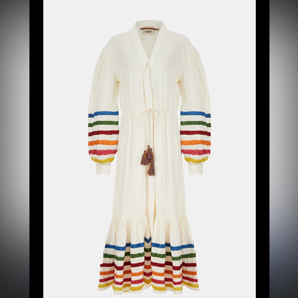 Chufy - Cream Maxi Dress with Multicolor Stripe Accents